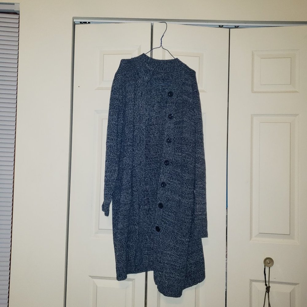 Woman Within L (18-20) navy blue marled duster sweater